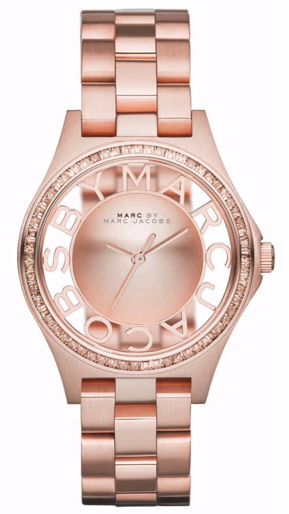 Marc Jacobs Henry Transparent Rose Gold Dial Rose Gold Steel Strap Watch for Women - MBM3339