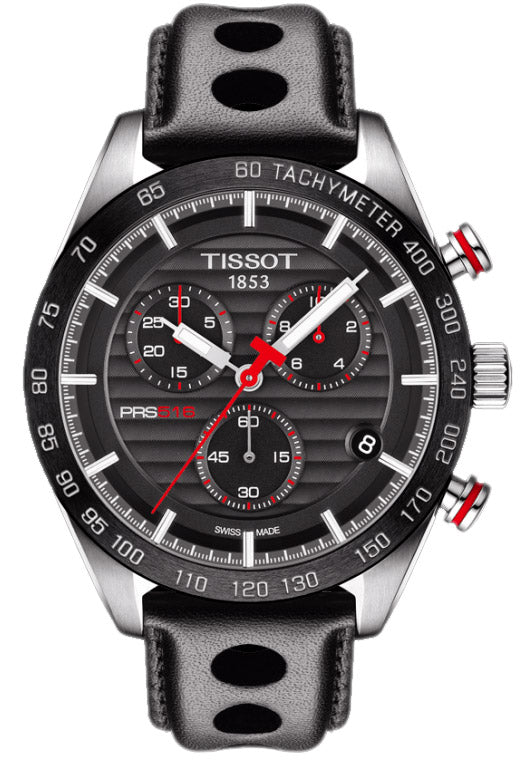Tissot PRS 516 Chronograph Black Dial Black Leather Strap Watch For Men - T100.417.16.051.00