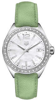 Tag Heuer Formula 1 Quartz Diamonds Mother of Pearl Dial Green Leather Strap Watch for Women - WBJ131A.FC8249