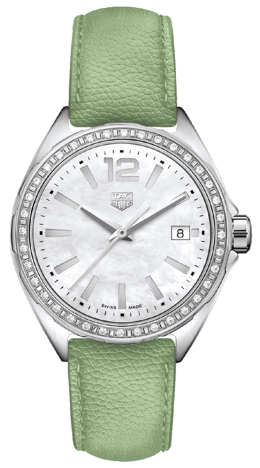 Tag Heuer Formula 1 Quartz Diamonds Mother of Pearl Dial Green Leather Strap Watch for Women - WBJ131A.FC8249