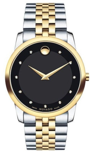 Movado Museum Classic Diamonds Black Dial Two Tone Steel Strap Watch For Men - 0606879