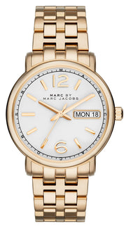 Marc Jacobs Fergus White Dial Gold Steel Strap Watch for Women - MBM8647