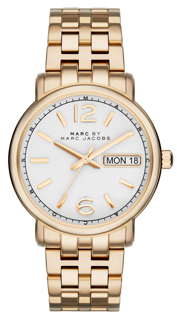 Marc Jacobs Fergus White Dial Gold Steel Strap Watch for Women - MBM8647
