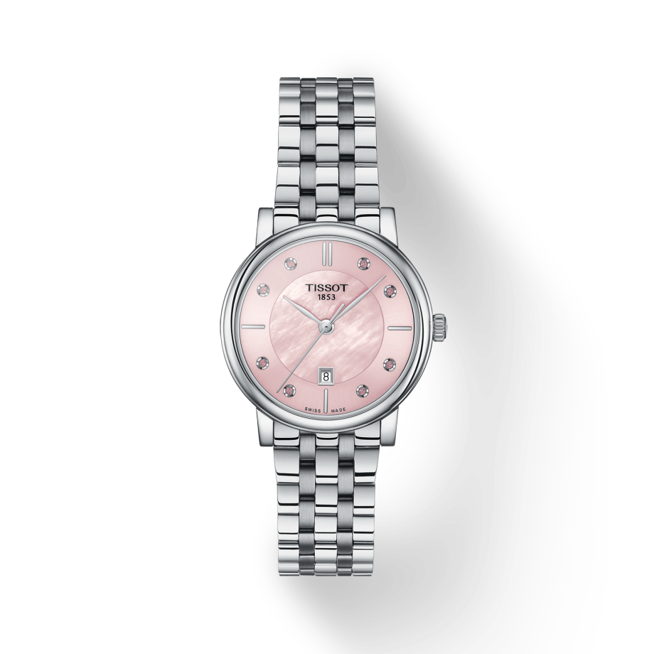 Tissot Carson Premium Lady Mother of Pearl Pink Dial Silver Steel Strap Watch For Women - T122.210.11.159.00