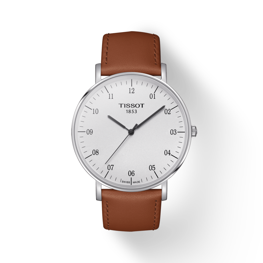 Tissot T Classic Everytime Large White Dial Brown Leather Strap Watch For Men - T109.610.16.037.00