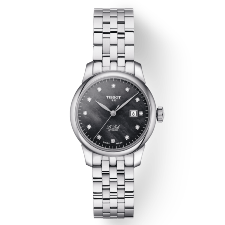 Tissot Le Locle Automatic Diamonds Mother of Pearl Black Dial Silver Steel Strap Watch For Women - T006.207.11.126.00