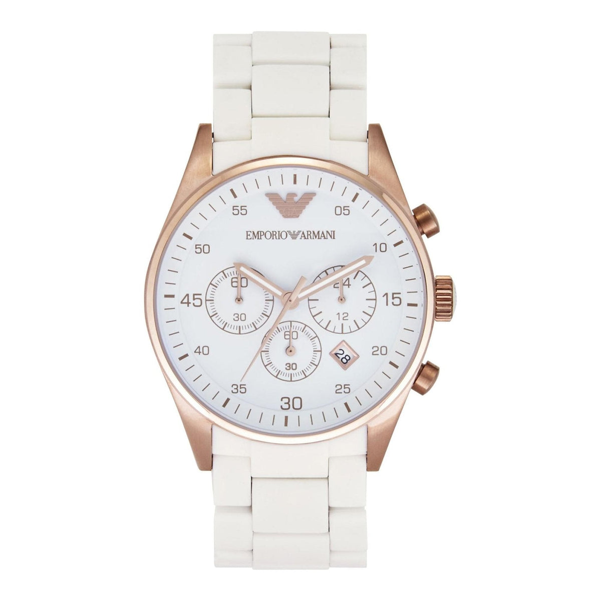 Emporio Armani Sportivo Chronograph White Dial White Rubber Strap Watch For Men - AR5919