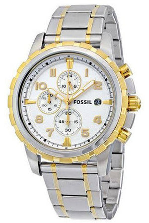 Fossil Dean Chronograph White Dial Silver Steel Strap Watch for Men - FS4795