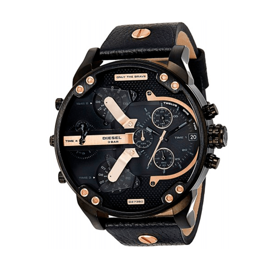Diesel Mr Daddy 2.0 Chronograph Black Dial Black Leather Strap Watch For Men - DZ7350
