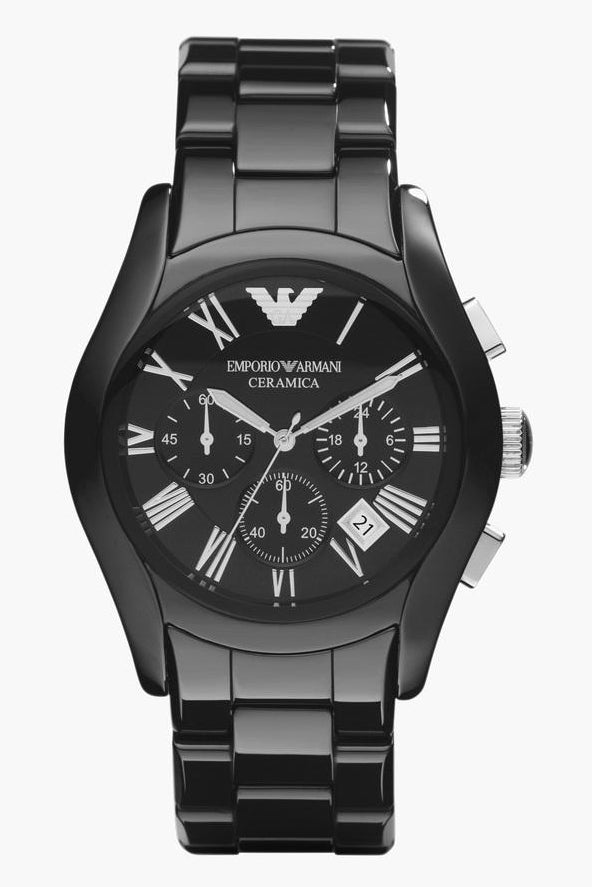 Emporio Armani Valente Chronograph Black Dial Black Ceramic Strap Watch For Men - AR1400