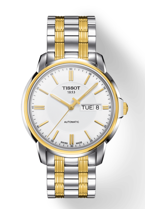 Tissot T Classic Automatics III White Dial Two Tone Steel Strap Watch For Men - T065.430.22.031.00