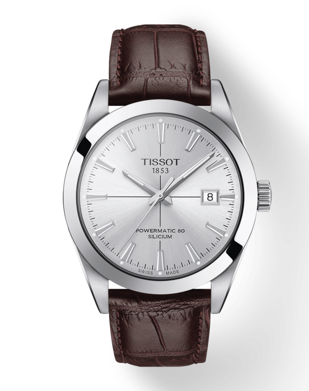 Tissot Gentleman Powermatic 80 Silicium Silver Dial Brown Leather Strap Watch For Men - T127.407.16.031.01