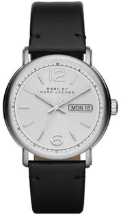 Marc Jacobs Fergus White Dial Black Leather Strap Watch for Men - MBM5076
