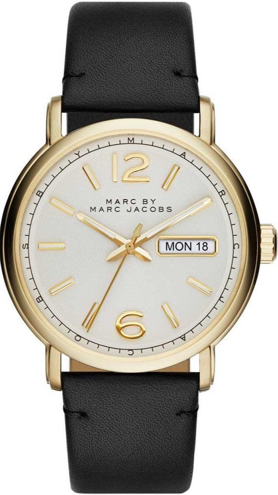 Marc Jacobs Fergus White Dial Black Leather Strap Watch for Men - MBM5081