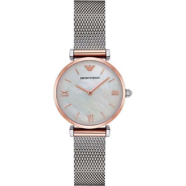 Emporio Armani Retro Mother of Pearl Dial Silver Mesh Bracelet Watch For Women - AR2067