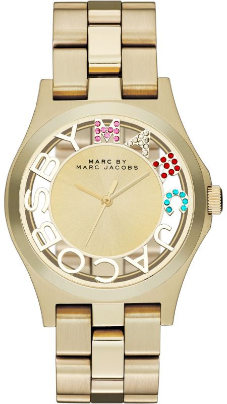 Marc Jacobs Henry Skeleton Gold Dial Gold Steel Strap Watch for Women - MBM3263