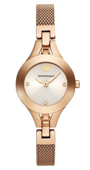 Emporio Armani Chiara Silver Dial Rose Gold Steel Strap Watch For Women - AR7362