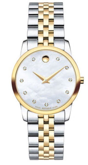 Movado Museum Classic Diamonds Mother of Pearl Dial Two Tone Steel Strap Watch For Women - 0606613