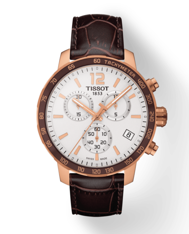 Tissot Quickster Chronograph 42mm White Dial Brown Leather Strap Watch For Men - T095.417.36.037.00