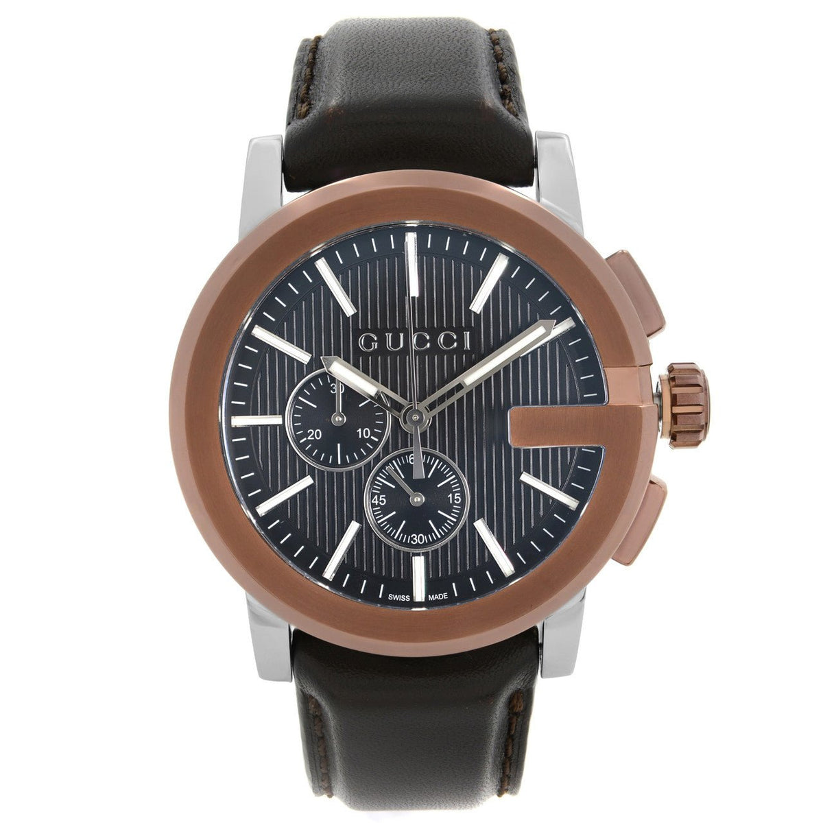 Gucci G Chrono Black Dial Brown Leather Strap Watch For Men - YA101202