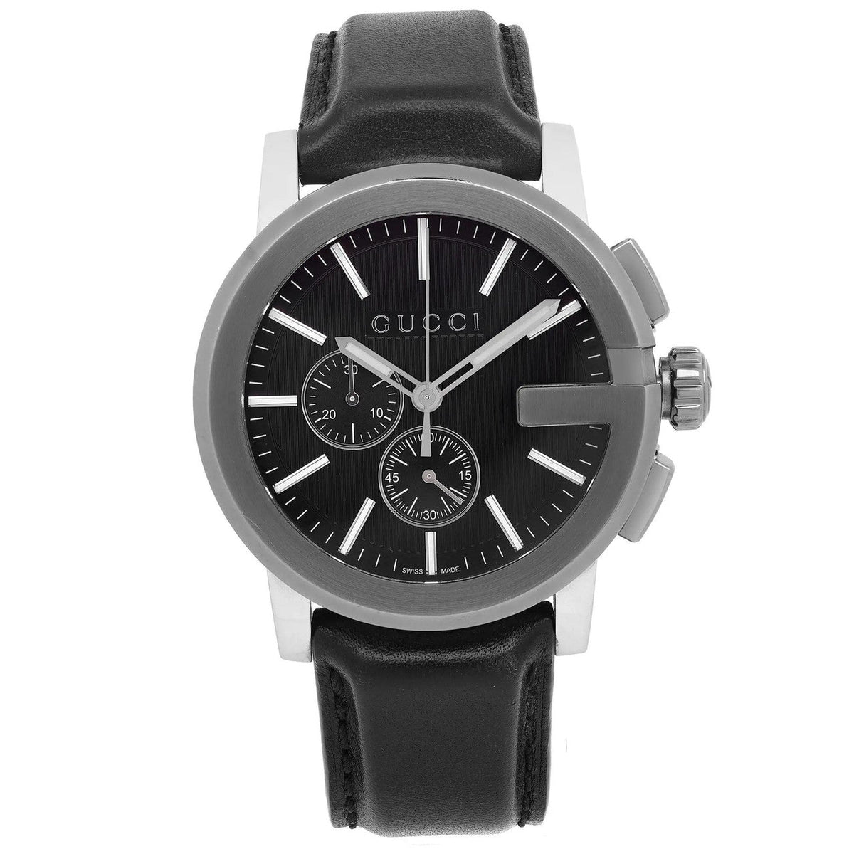 Gucci G Chrono Black Dial Black Leather Strap Watch For Men - YA101205