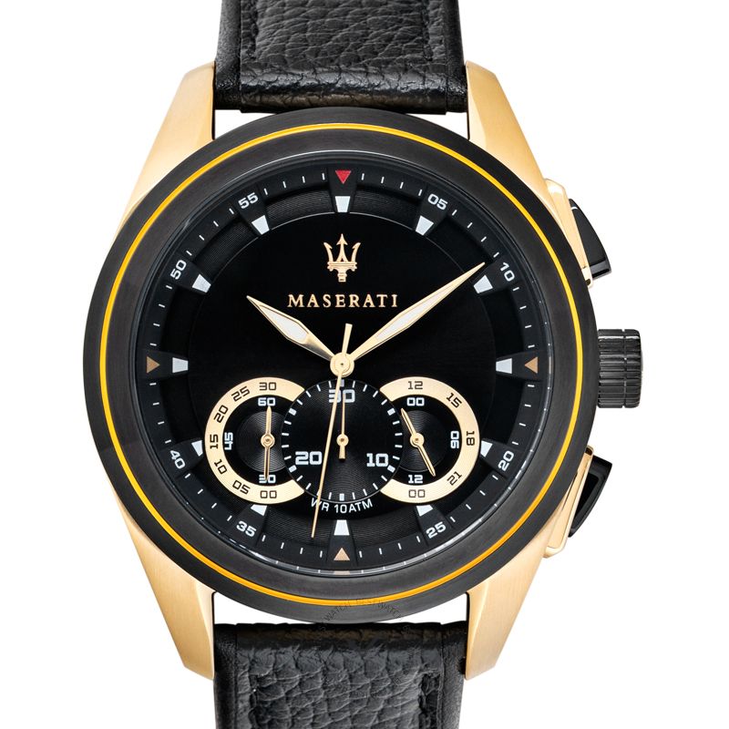 Maserati Traguardo Chronograph Black Dial Black Leather Strap Watch For Men - R8871612033