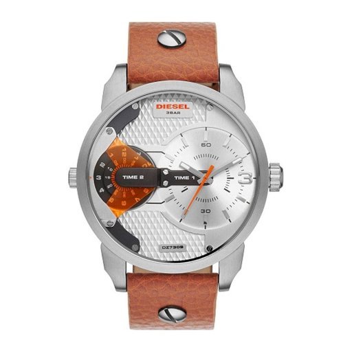 Diesel Mini Daddy Silver Dial Brown Leather Strap Watch For Men - DZ7309