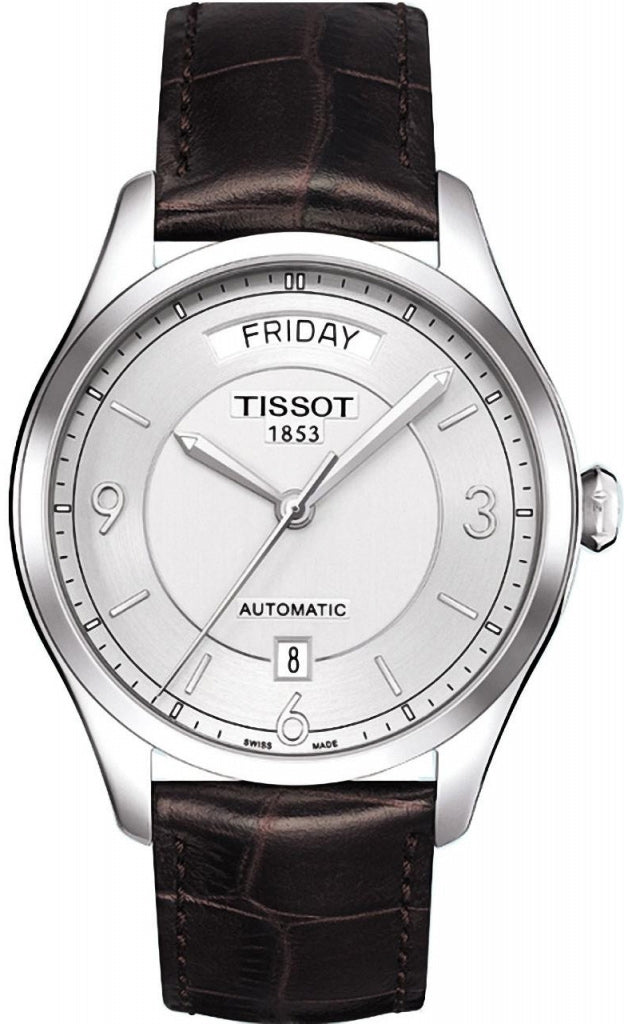 Tissot T Classic T One Automatic Silver Dial Brown Leather Strap Watch For Men - T038.430.16.037.00