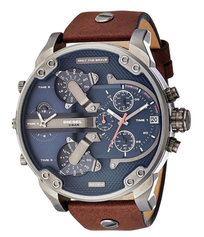 Diesel Mr Daddy Chronograph Blue Dial Brown Leather Strap Watch For Men - DZ7314