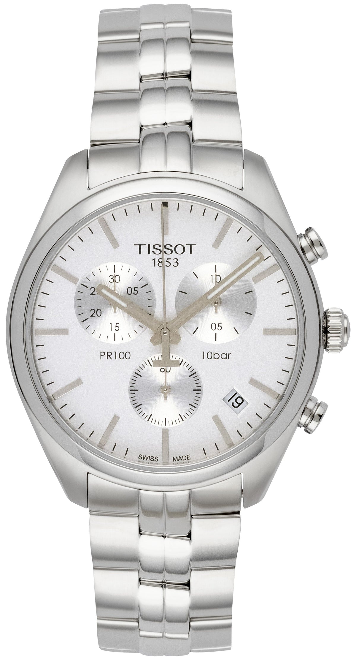 Tissot T Classic PR 100 Chronograph Silver Dial Silver Steel Strap Watch For Men - T101.417.11.031.00