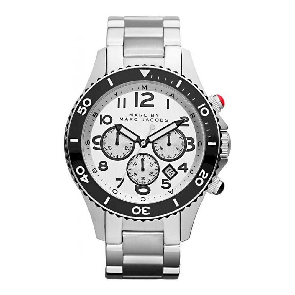 Marc Jacobs Rock Chronograph White Dial Silver Steel Strap Watch for Men - MBM5027