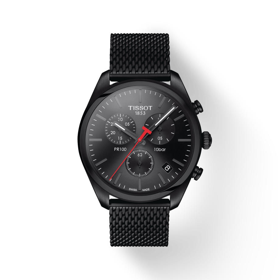 Tissot T Classic PR 100 Chronograph Black Dial Black Mesh Bracelet Watch For Men - T101.417.33.051.00