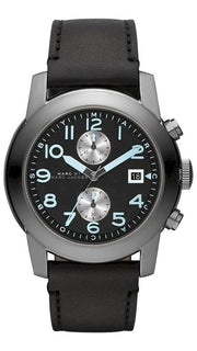 Marc Jacobs Larry Chronograph Black Dial Black Leather Strap Watch for Men - MBM5054