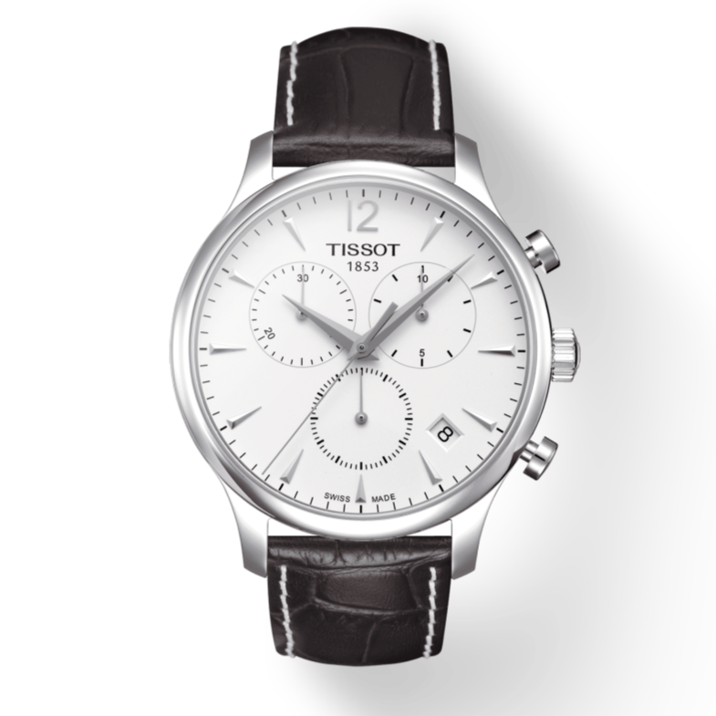 Tissot T Classic Tradition Chronograph White Dial Brown Leather Strap Watch For Men - T063.617.16.037.00