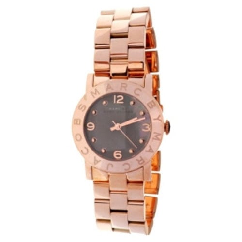 Marc Jacobs Amy Mother of Pearl Black Dial Rose Gold Steel Strap Watch for Women - MBM8610