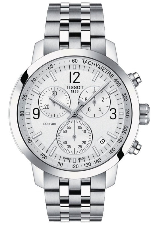 Tissot T Sport PRC 200 Chronograph White Dial Silver Steel Strap Watch For Men - T114.417.11.037.00