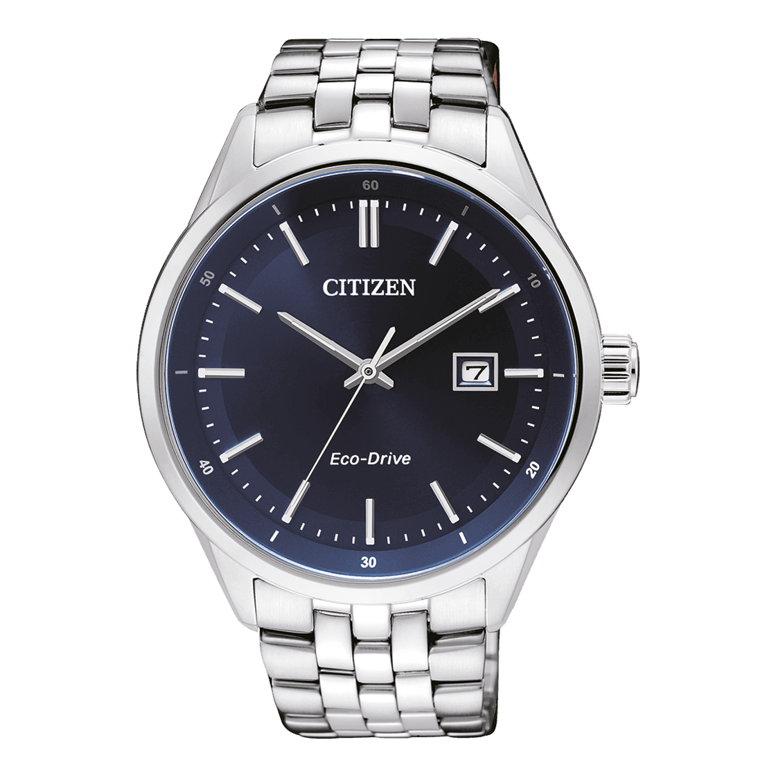 Citizen Eco Drive Blue Dial Silver Steel Strap Watch For Men - BM7250-56L
