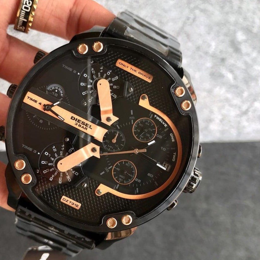 Diesel Big Daddy Chronograph Black Dial Black Steel Strap Watch For Men - DZ7312