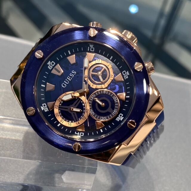 Guess Poseidon Chronograph Blue Dial Blue Silicone Strap Watch For Men - GW0425G3