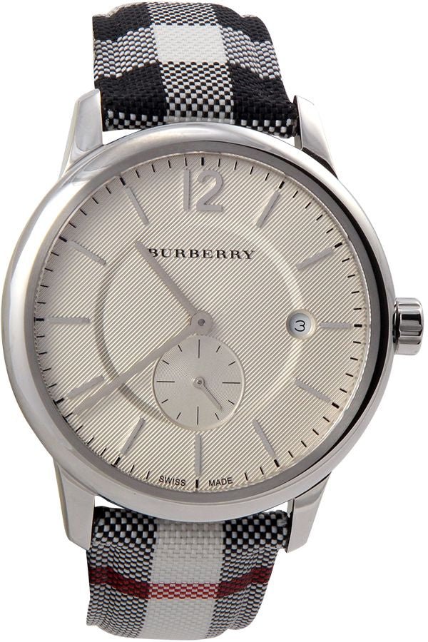 Burberry The Classic Horseferry Silver Dial Black Leather Strap Watch for Men - BU10002