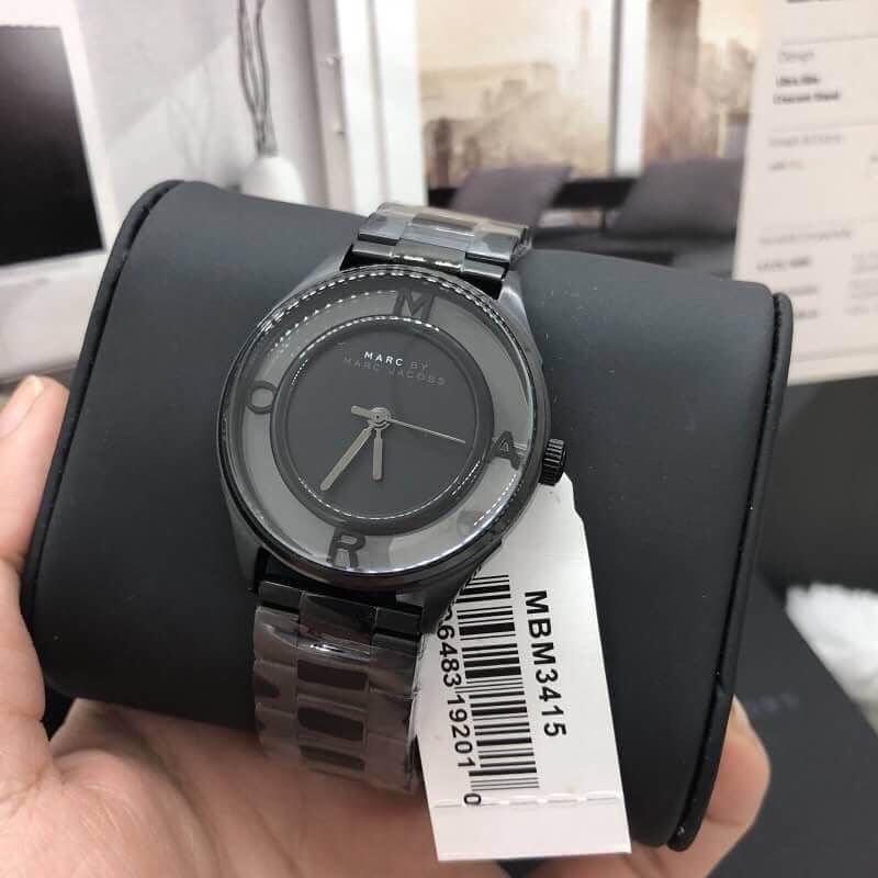 Marc Jacobs Tether Transparent Black Dial Black Steel Strap Watch for Women - MBM3415