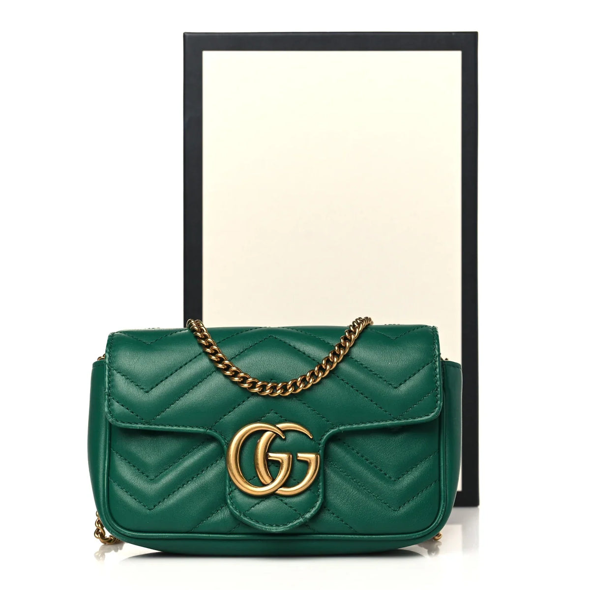 Gucci Gold GG Marmont Mini Shoulder Bag - Green