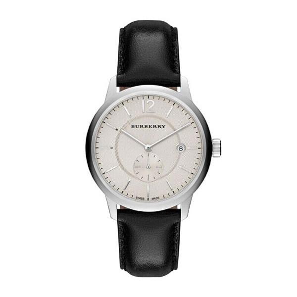 Burberry The Classic Horseferry Beige Dial Black Leather Strap Watch for Men - BU10000