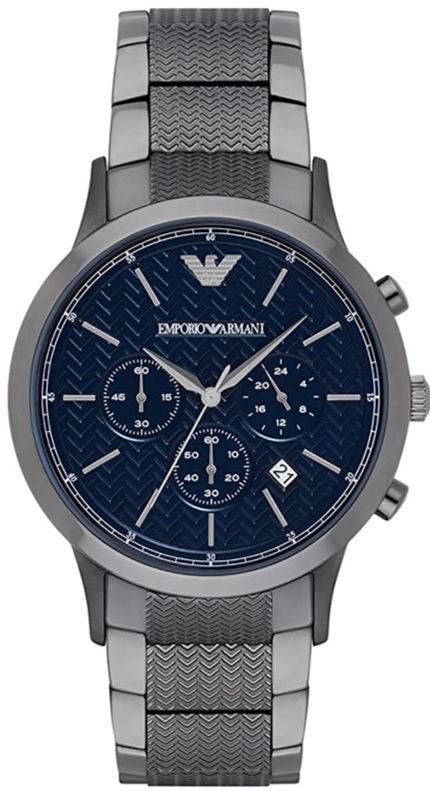 Emporio Armani Renato Chronograph Quartz Blue Dial Grey Steel Strap Watch For Men - AR2505
