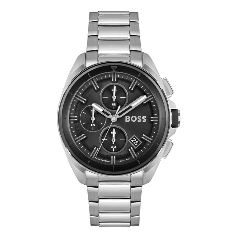 Hugo Boss Volane Chronograph Black Dial Silver Steel Strap Watch for Men - 1513949