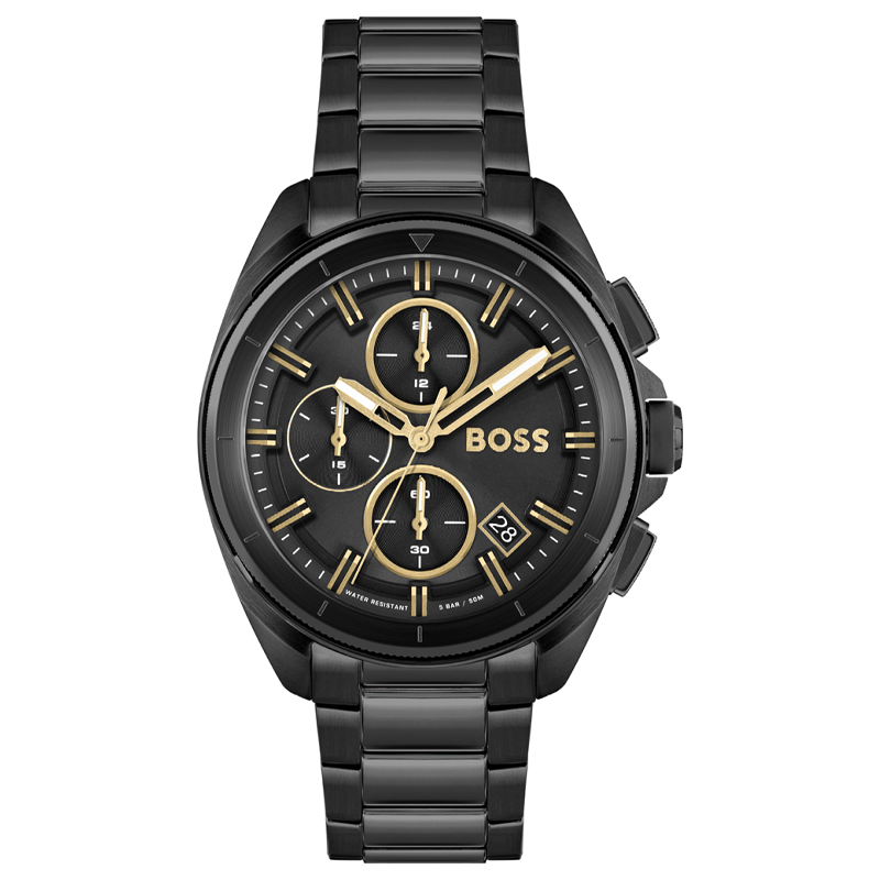 Hugo Boss Volane Chronograph Black Dial Black Steel Strap Watch for Men - 1513950