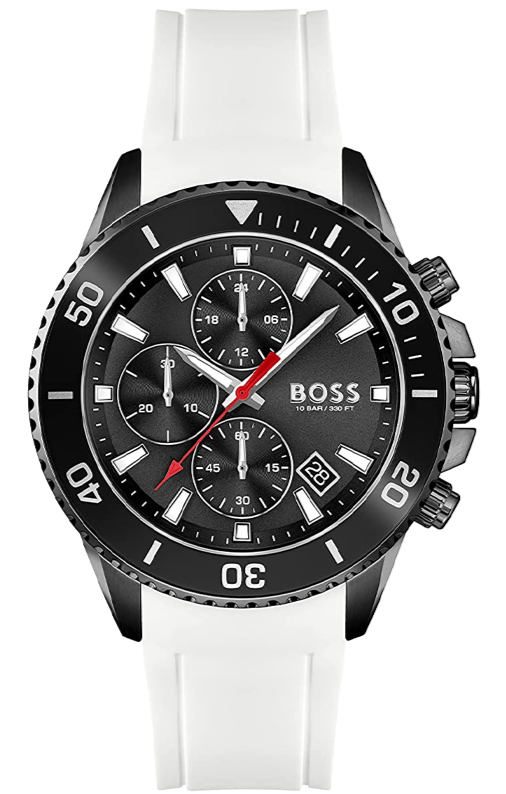 Hugo Boss Admiral Chronograph Black Dial White Rubber Strap Watch for Men - 1513966