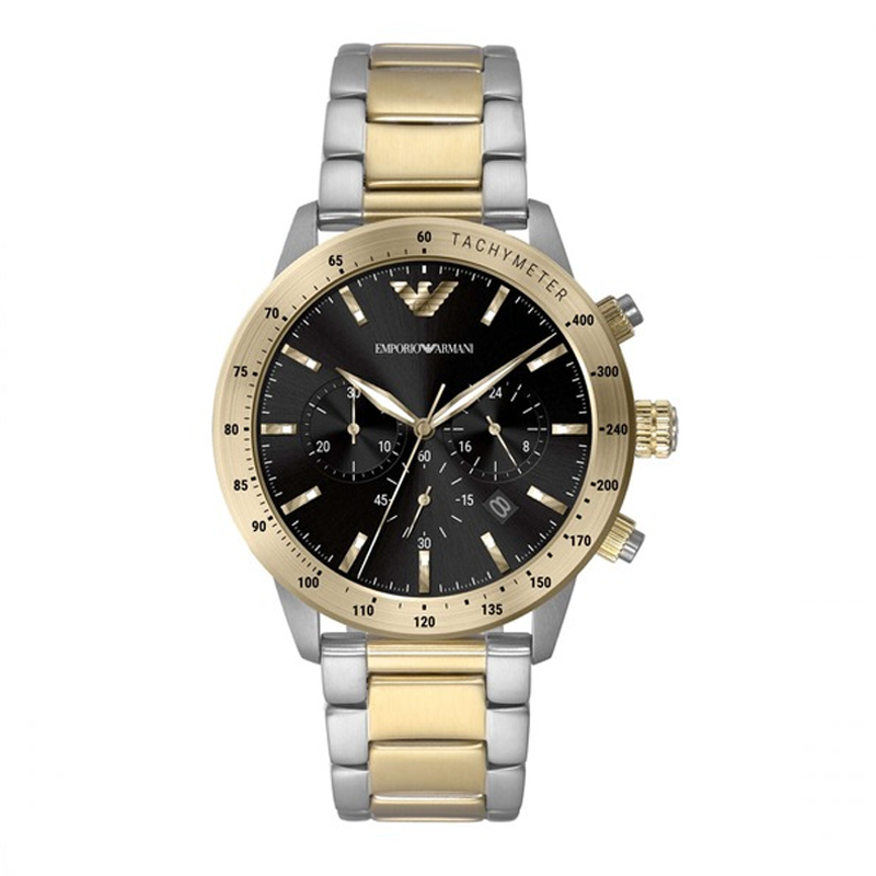 Emporio Armani Chronograph Black Dial Two Tone Steel Strap Watch For Men - AR11521