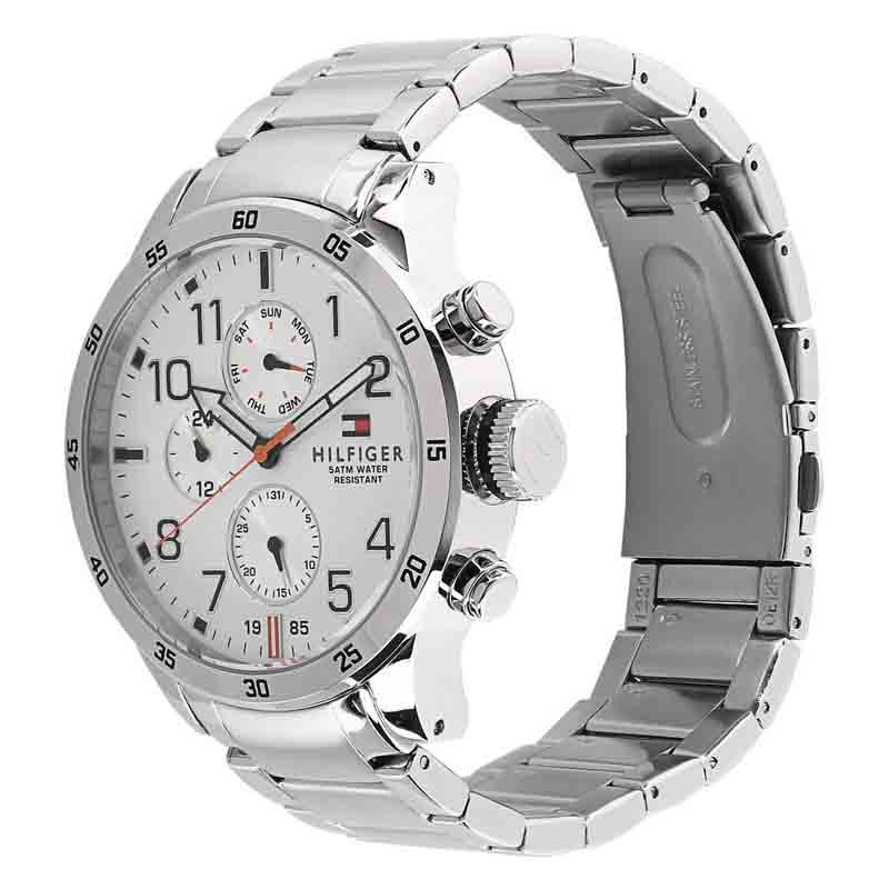 Tommy Hilfiger Trent Multifunction White Dial Silver Steel Strap Watch for Men - 1791140