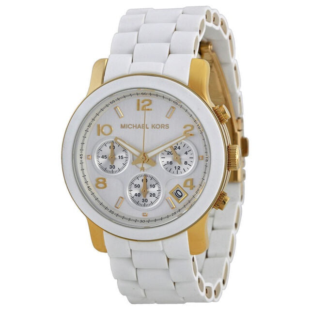 Michael Kors Runway Chronograph White Dial White Steel Strap Watch for Women - MK5145